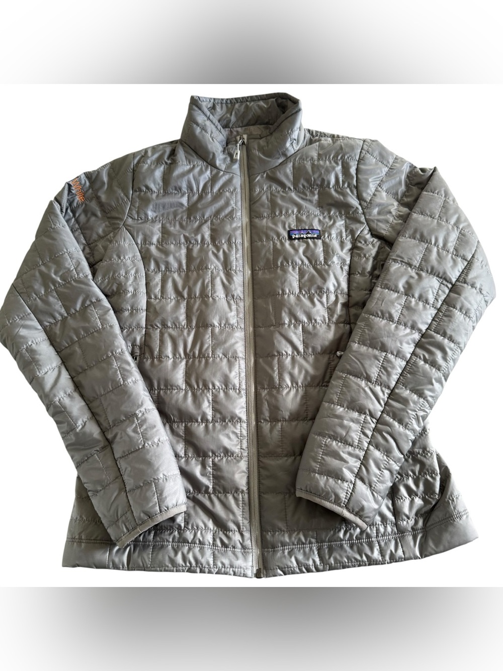 Patagonia Nano Puff Jacket Women Medium Gray Insulated Puffer Zip Primaloft Logo